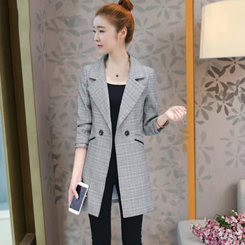 

Vadim Blazer Mujer Korean Plaid Women Suit Coat 2018 Spring Autumn New Slim Sleeve Outerwear Casual Retro Jacket Tops No437