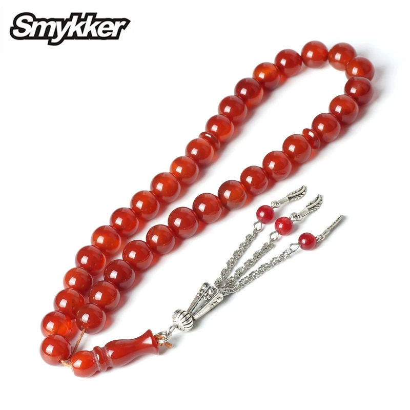

Rosary Red Agate Rosarys for Islamic Muslim 33pcs Tesbih Allah 10MM Religious Islam Prayer Stone Beads Catholic Jewelry Bracelet