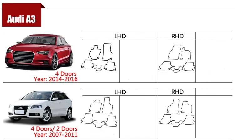 4 шт. Премиум Авто ткань нейлон Противоскользящие коврики ковер для Audi A3