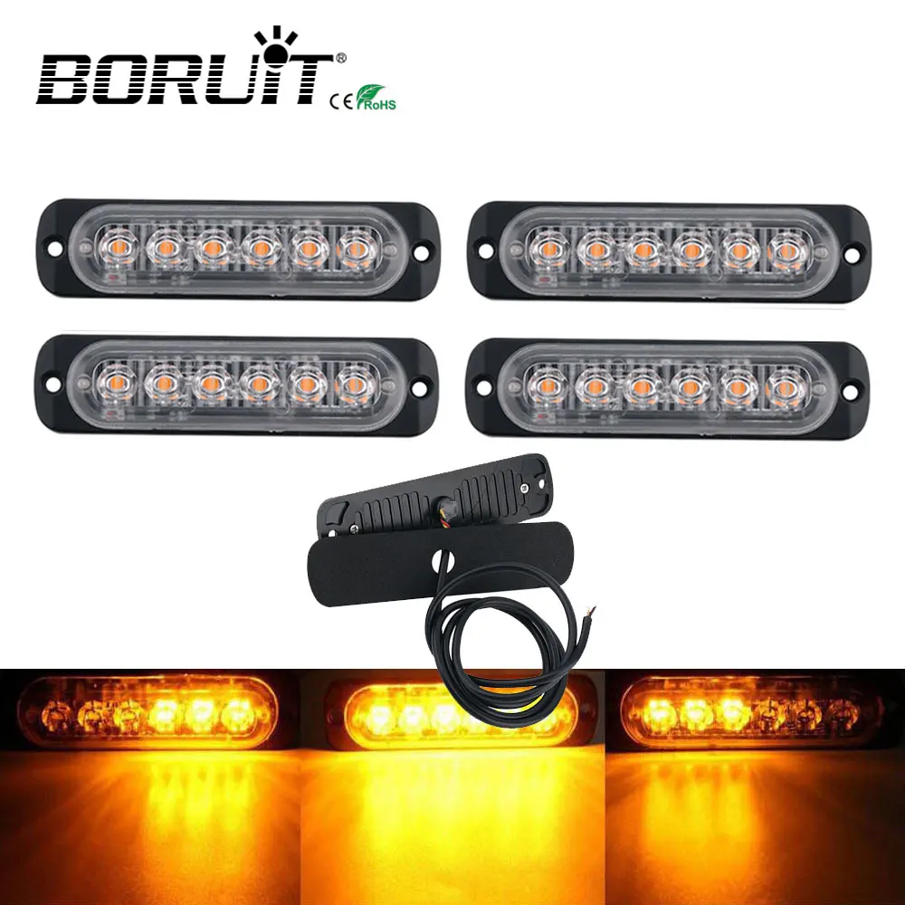 

BORUiT Car Styling 6 LED Car Mini Emergency Light Bar 18 Flashing Mode 12V/24V led Strobe light for Universal Vehivle or Truck