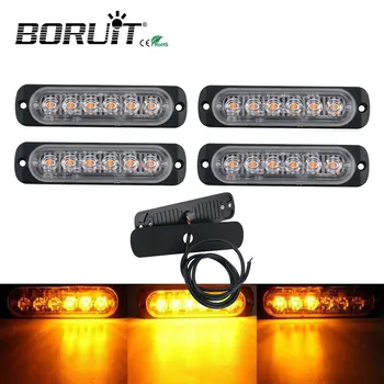 

BORUiT Car Styling 6 LED Car Mini Emergency Light Bar 18 Flashing Mode 12V/24V led Strobe light for Universal Vehivle or Truck