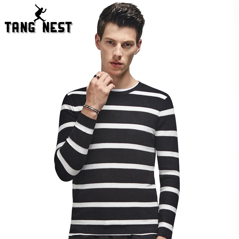 TANGNEST Men Striped Vintage Sweaters Slim Fit 2018 Warm Fashion Round Collar Male Leisure Asian Size Pullover MZM501 | Мужская одежда