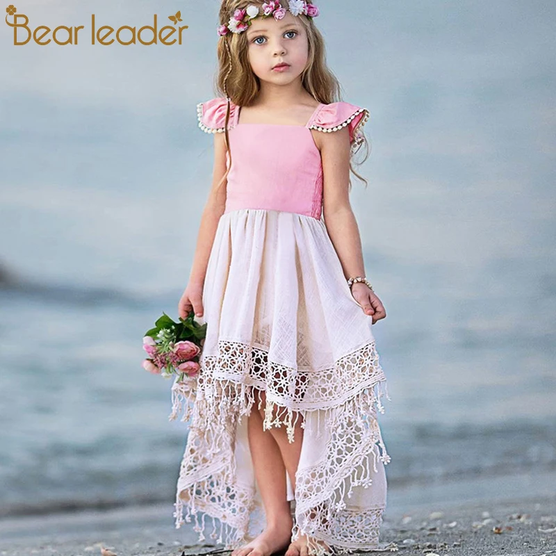 

Bear Leader Girls Dresses Summer Hollow Girls Cute Princess Dress Flying Sleeve Irregular Kids Dress Sweetie Children Clothes