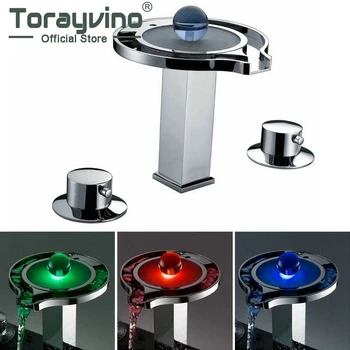 

Deck Mounted Waterfall Faucets,Mixers & Taps Water Power LED Basin Mixer Chrome Bathtub LED Faucet JN6301