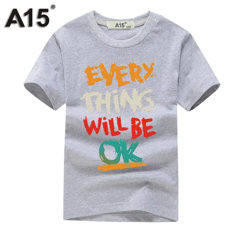 A15 летняя футболка для девочек, детская одежда футболка для мальчиков Забавные футболки с короткими рукавами детские хлопковые модные футболки, 8, 10, 12, 14 лет - Цвет: T0045Gray