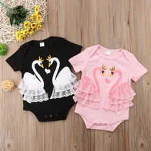 Infant Baby Girls Cloth Lace Swan Romper 2 Color Cartoon Print Jumpsuit Bebe Girls Clothes цена Infant Baby Girls Cloth Lace Swan Romper 2 Color Cartoon Print Jumpsuit Bebe Girls Clothes цены онлайн