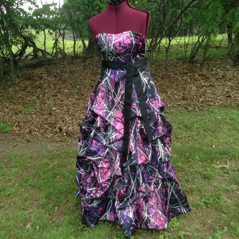 

muddy girl camo prom dresses 2018 vestido de festa longo camouflage party gown custom make free shipping