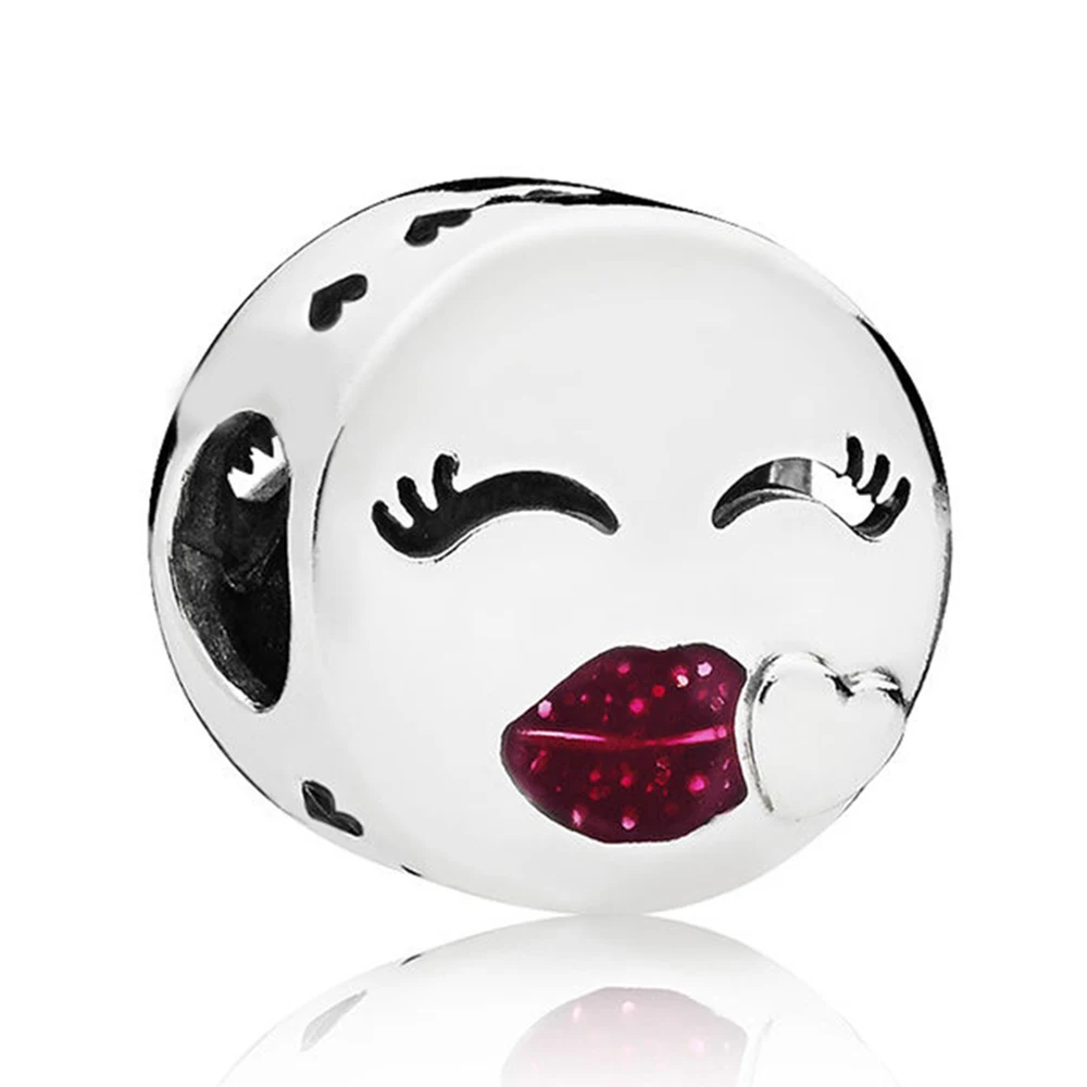 

100% Real 925 Sterling Silver Charms Kiss Charms,Red Enamel Fit Original Bracelet Diy Jewelry