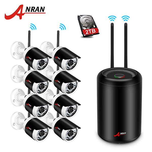 ANRAN 8CH Surveillance System Wifi Cylinder NVR P2P 960P HD IR CCTV Camera System Outdoor IP Security Camera System 2TB HDD ANRAN 8CH Surveillance System Wifi Cylinder NVR P2P 960P HD IR CCTV Camera System Outdoor IP Security Camera System 2TB HDD
