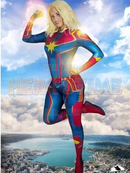 

Movie Version Captain Marvel Superhero Costume 3D Printing Spandex Cosplay Fullbody Zentai Suit For Felame/Lady/Girl/Custom Made