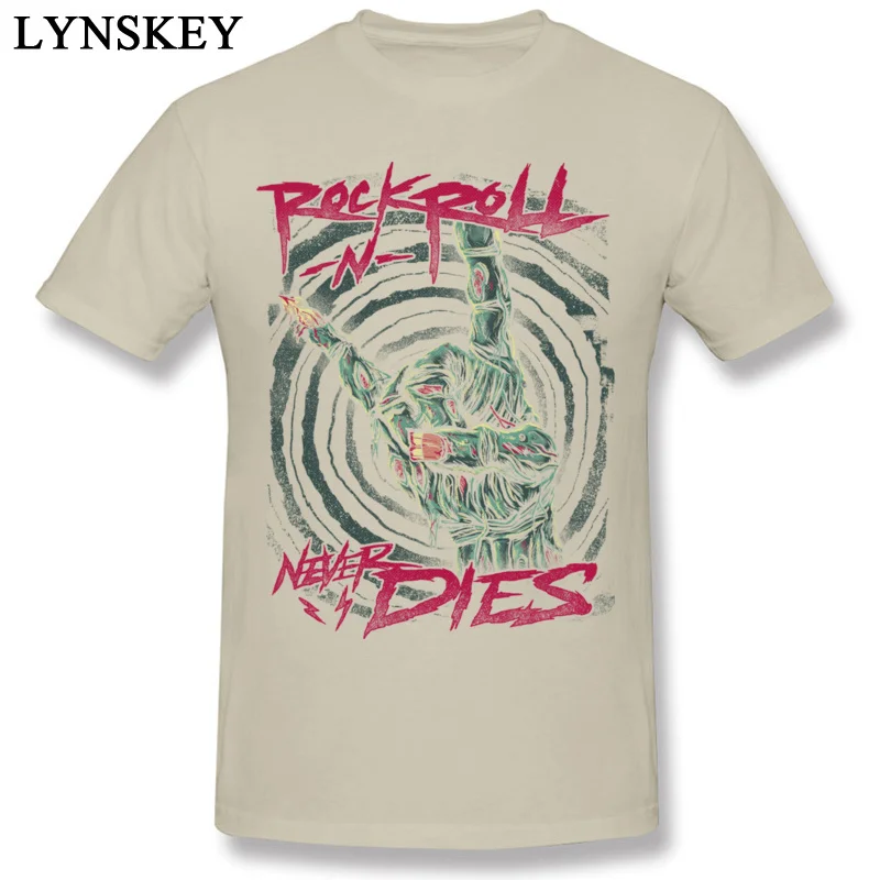 T-Shirt Short Sleeve Family Company Rock N Roll Never Dies Round Collar 100% Cotton Adult Summer Fall Tops T Shirt Family Tee Shirt beige
