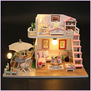 

Ins DIY Dollhouse Sand Table Model Creative Architecture Miniature House with Furniture Led Light Assembly Handmade Doll House