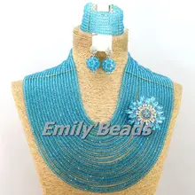 Большой Свадебный Бусины комплект ювелирных в нигерийском стиле люкс Кристалл Бусины Цепочки и ожерелья комплект ювелирных изделий Горячая распродажа, amj154