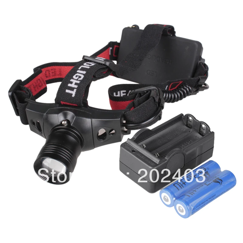 NEW 3 Modes CREE LED 400 Lm Zoom in/out Adjustable Focus Headlamp Flashlight Light Lamp + 2X18650 +charger