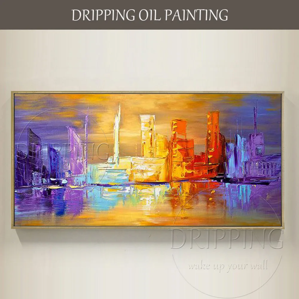 

Fashion Colors Modern Abstract Hand-painted Abstract Cityscape Oil Painting on Canvas Rich Colors Abstract City Oil Painting