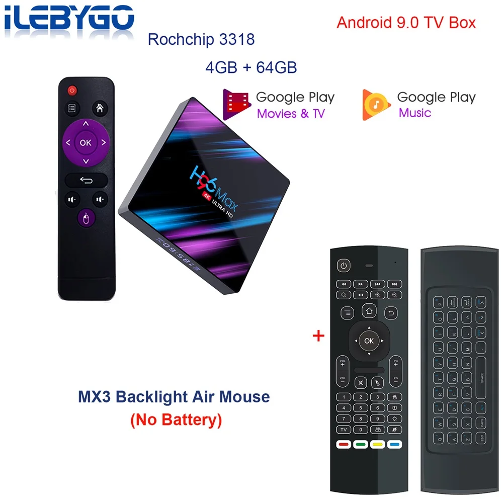 H96 MAX Android 9,0 ТВ коробка 4 Гб 64 Гб RK3318 Penta-Core 4 к HD; Smart tv коробка 4 ГБ 32 ГБ двойной Wifi 2,4 г/5 г проигрыватель Google набор верхней коробки - Цвет: 4GB 64GB MX3