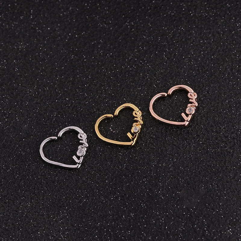 2pcs/lot Gem Heart Helix Piercing Tragus Piercing Orelha Nose Ring Love ...