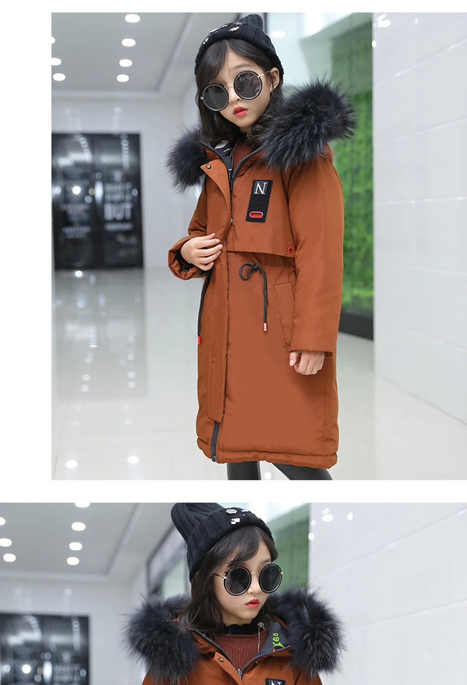 Girl Winter Thick Jacket Reversible Coat Fur Hooded Russian Kids Winter Clothes Children Jacket Duck Down Parkas Long Overcoat