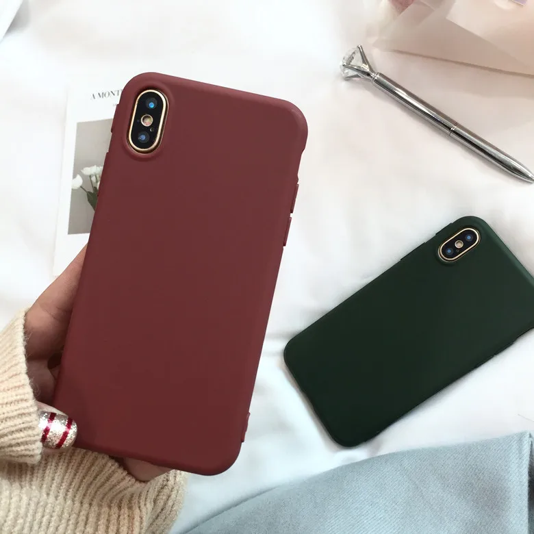 

Korea Stylish Slim Solid Color Matte Soft TPU Back Full Cover Case For iPhoneXS MAX 8PLUS 6s 7plus Skin Shell Protection