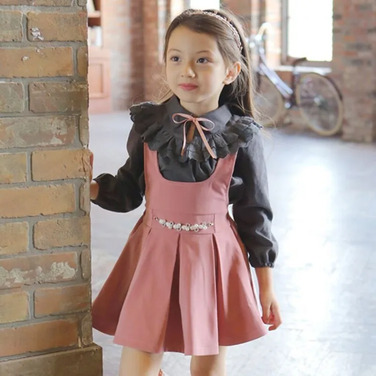 

EMS DHL Free Shiping Baby Toddler Girls Cute 2019 Spring NEW Suspender Dress Shirt Pearls Dress Children's Clothing Casual Wear