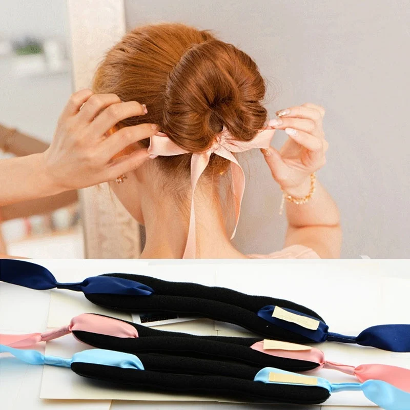 

1PC Fashion Magic Tools Foam Sponge Device Quick Messy Donut Bun Hairstyle Girl Women Hair Bows Band Accessories Silk Headband