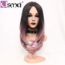 USMEI шелковистые прямые Омбре парики для женщин синтетические парики термостойкие волокна волос внутренняя Пряжка косплей парик два цвета на выбор