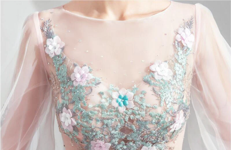 Appliques evening dress 2019 new design pink soft pink party gown golden bead prom dress lace up formal dress vestido de noiva