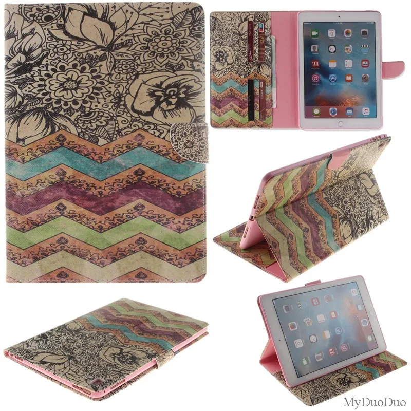 Fashion Two Sides Flower PU Leather Case For Apple iPad Pro 9.7 Case Wallet Flip Stand Tablet Cover Case With Card Money Holder (67)