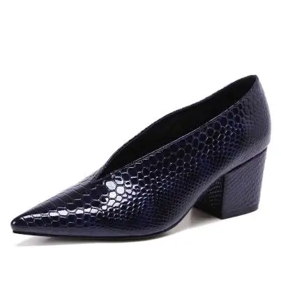 XGRAVITY/дизайнерская винтажная вечерняя Обувь с узором «крокодиловая кожа»; модная женская обувь с острым носком и v-образным вырезом; пикантные туфли-лодочки на высоком каблуке; C076 - Цвет: BLUE