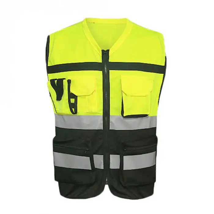Защитная жилетка Светоотражающая куртка для водителя Ночная безопасность жилет с карманами IJS998