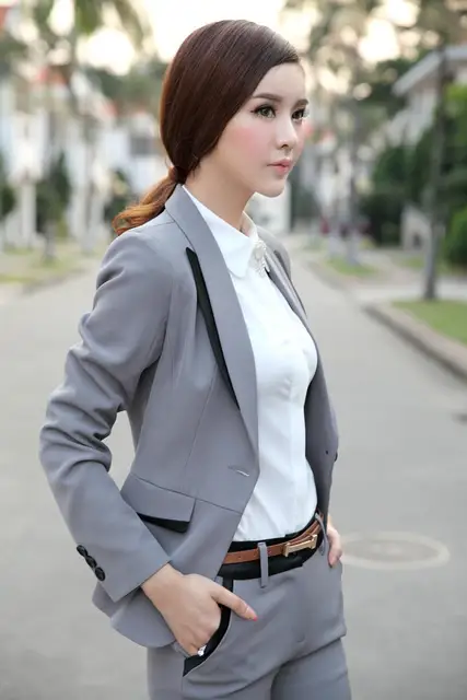 us 47 3 2015 long sleeves women career blazer and pant suits luxury hotel uniforms female business wear office lady elegant blazer grey in blazers women career