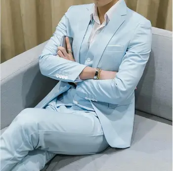 

Jacket+Pant+Vest 2019 New Arrival Slim Fit Men's Pure Color Suit Fashion Leisure Wedding Suits For Men Costume Homme Tuxedo