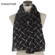 FOXMOTHER бренд Модные женские черные розовые блестящие металлические фольги серебряные клетчатые шарфы для женщин s