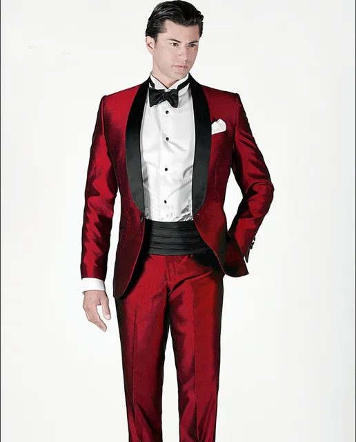 Buy red tuxedo jacket custom made suits shiny stain