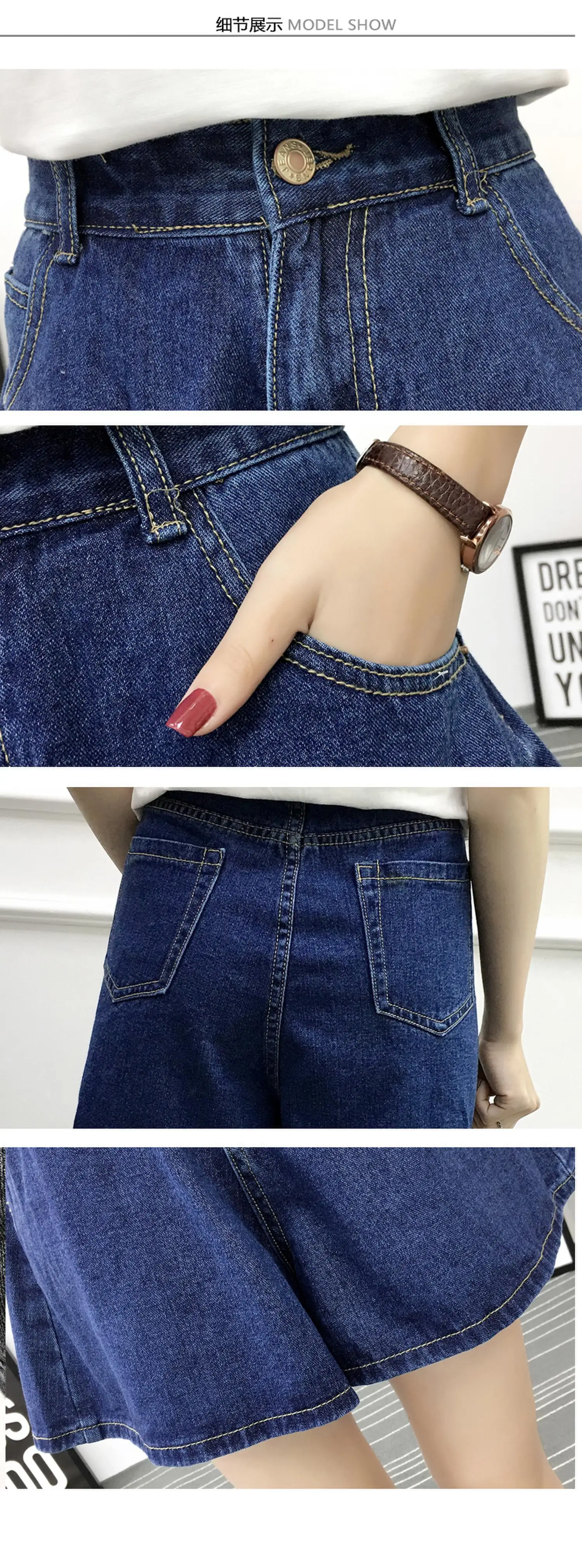XL-5XL новые летние большие размеры однотонные повседневные свободные синие черные джинсовые женские шорты TY12