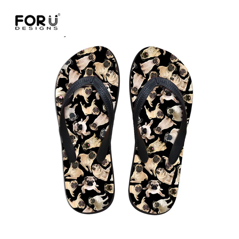 

FORUDESIGNS Fashion Women Cute Animal Summer Beach Flip Flops Pug Dog Print Light Weight Rubber Sandals for Girls Casual Slipper