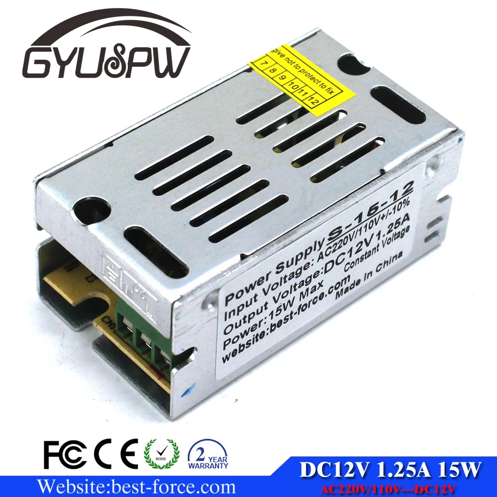 

DC12v 15W Regulated Power Supply DC SMPS for LED Strip CNC 3D Print Ttransformer 100-240V AC to DC12V 1.25A UPS block power