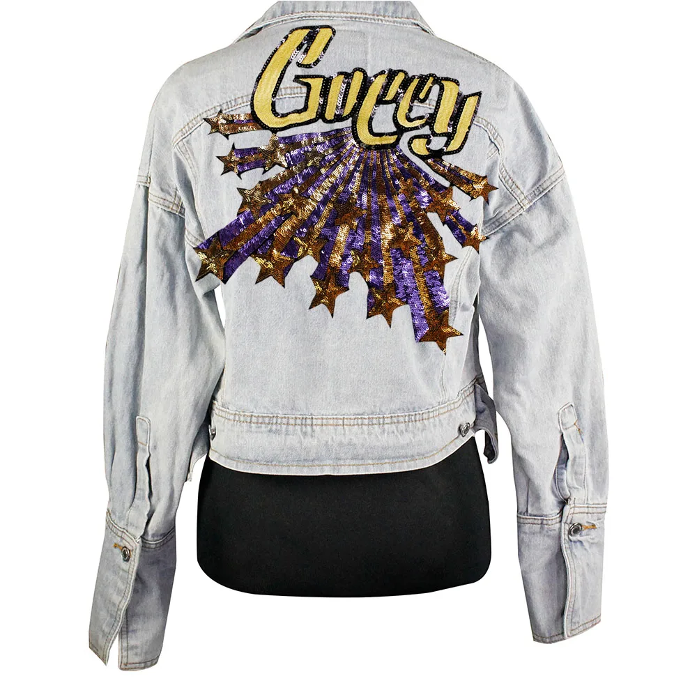 

Sequin Motifs Letters Star Patches Embroidered Applique Paillette Badges for Jacket Sweater Decorated Sewing A126