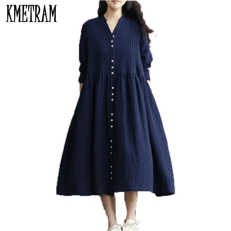 Женское платье в богемном стиле с длинным рукавом и v-образным вырезом