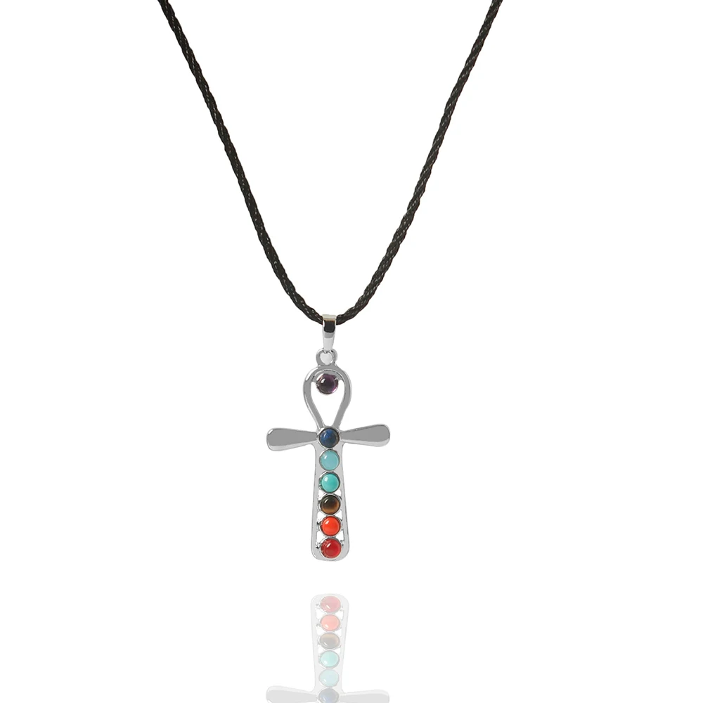 Seven Beads Natural Quartz Gem Stone Pendant Necklace Yoga Energy