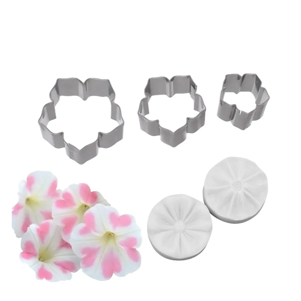 5Pcs Petunia Impression Flower Mold Silicone Veiner Mold Cake Decorating Fondente Sugarcraft Cake Mold Per Sugar Flower