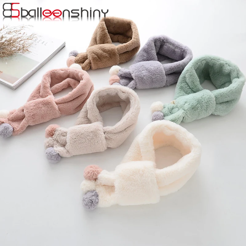 

BalleenShiny Baby Fashion Autumn Winter Solid Scarf Fake Rabbit Fur Neckerchief Soft Boys Girls Gift Children Cute Warm Scarf