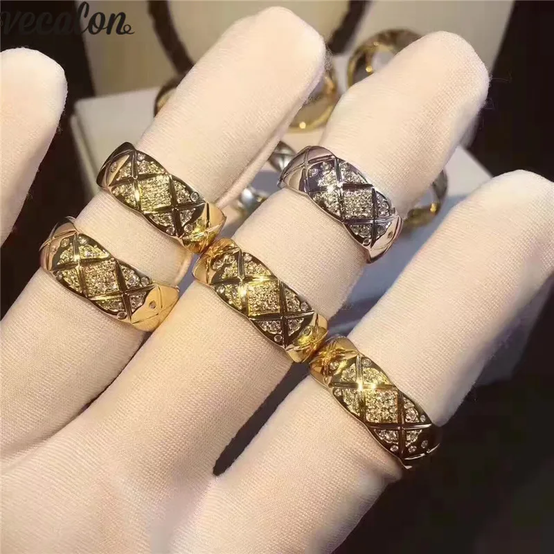 

Vecalon Across Statement ring 925 Sterling silver Party RingAAAAA Zircon Cz Wedding band rings for women Finger Jewelry Gift