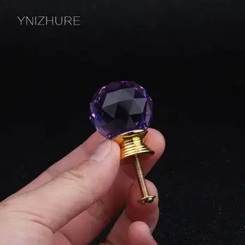

Hot Purple Golden Bottom Trolley 30mm 10pcs / LOT a Packaging Furniture Handle Drawer Cabinet Dresser Crystal ball Knob YZ-3001