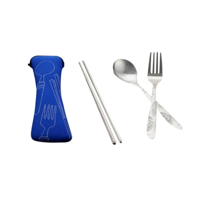 Уличная посуда из нержавеющей стали вилка ложка палочки для еды походные столовые приборы посуда оборудование для пикника ASD88 многоцветный - Цвет: Blue 3pcs
