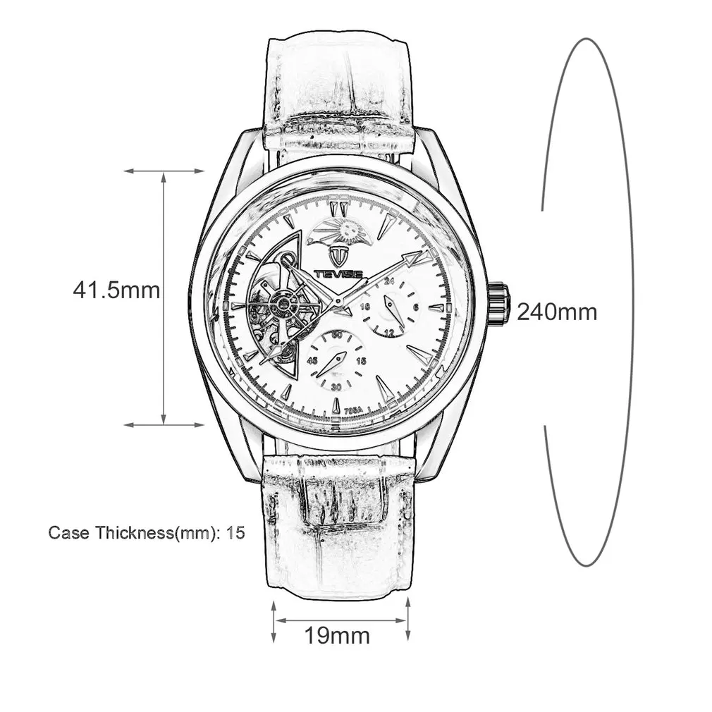 Tevise мужские часы с турбийоном автоматический кожаный ремешок часы Роскошные Moon Phase механические водостойкие часы выдалбливают циферблат