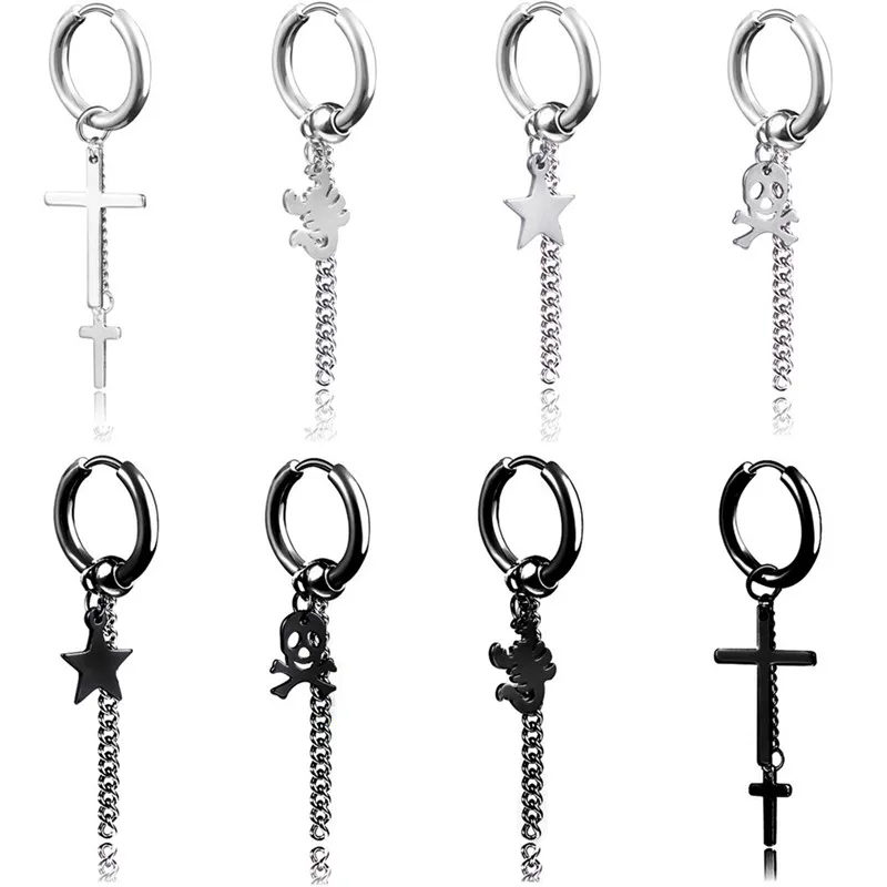 

1PC New Cross Ear Buckle Titanium Steel Punk Men Earrings Black/White Pendant Patterns For Choose Simple Male Ear Buckle