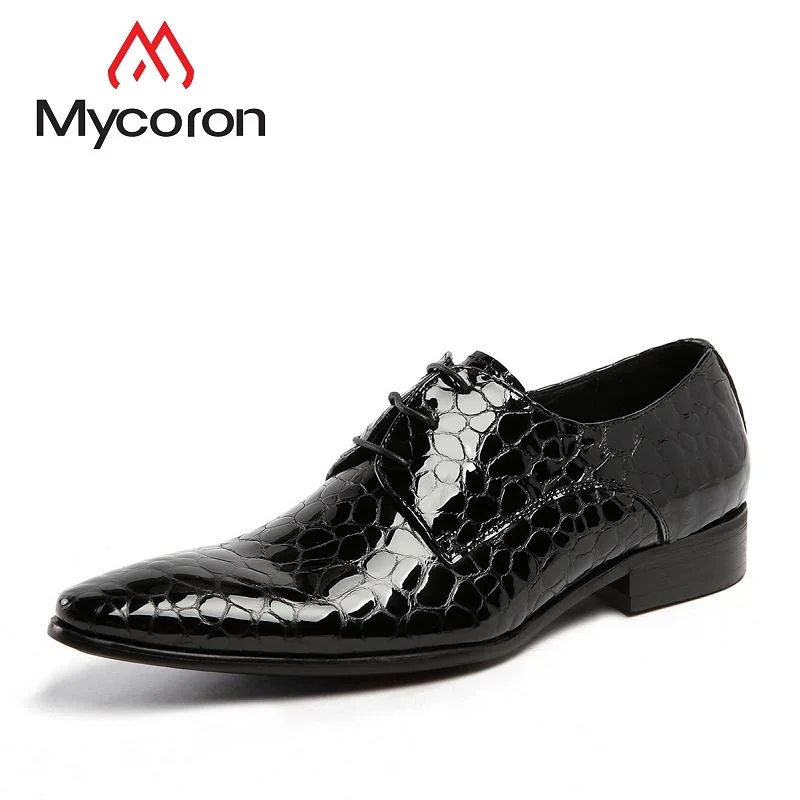 

MYCORON Spring Autumn Leather Boots For Men Wedding Shoes Top Brand Genuine Pointed Toe Pattern Dress Shoes Herren Schuhe