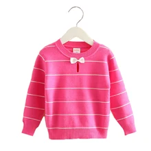 2016 New Arrival Baby Girls Striped Cardigan Girls O-Neck Bow Sweaters Kids Soft Coats & Jackets Child Casual Outerwear MY23