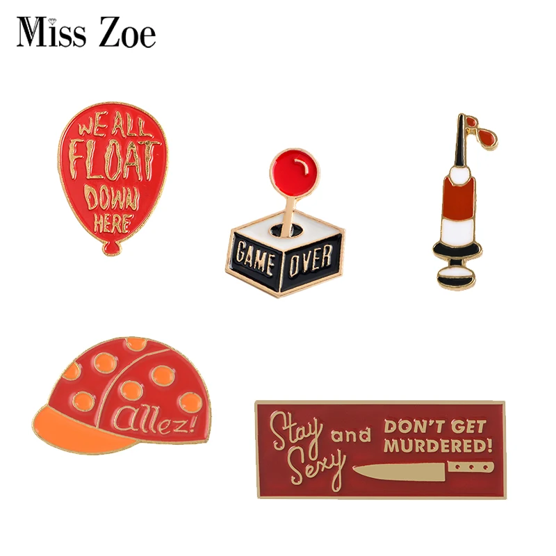 

Bloody Game Enamel Pins Knife Clown Balloon Syringe Badges Custom Brooches Bag Clothes Lapel pin Gothic Jewelry Gift for Friends
